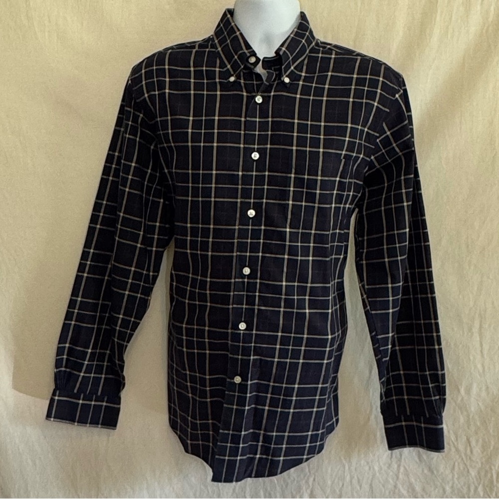 I-6 Men’s Brooks Brothers Black Cream & Red Plaid Dress Shirt Size L